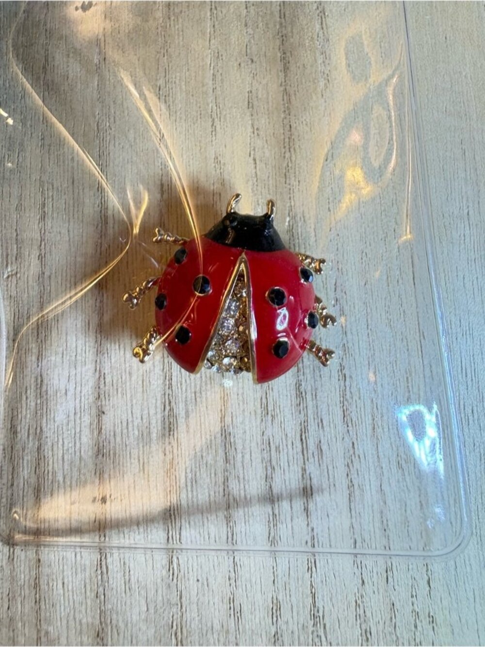 Red and Black Ladybug Brooch with Crystals - Picture 5 of 6